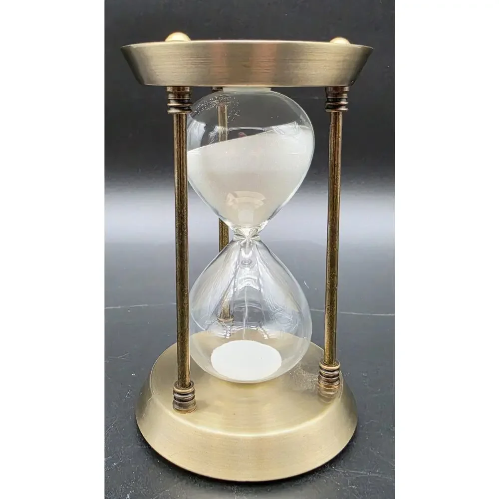 Vintage Brass Hourglass 15 Min White Sand Glass Timer Desk Decor 3 Pillar
